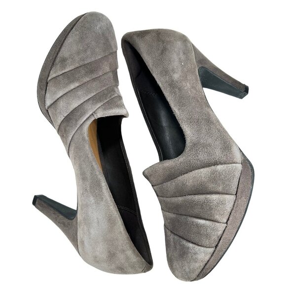 Clarks Shoes - Clarks Collection Womens Narine Flora Pump 7.5 Taupe Leather Suede Cushion Shoes